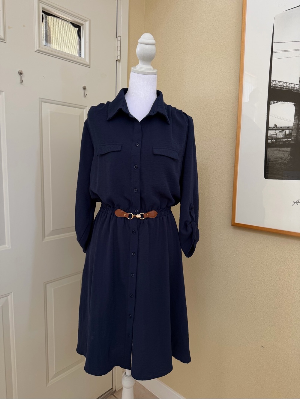 Indigo Rose Classic Navy Blue Button Down Dress Size Large